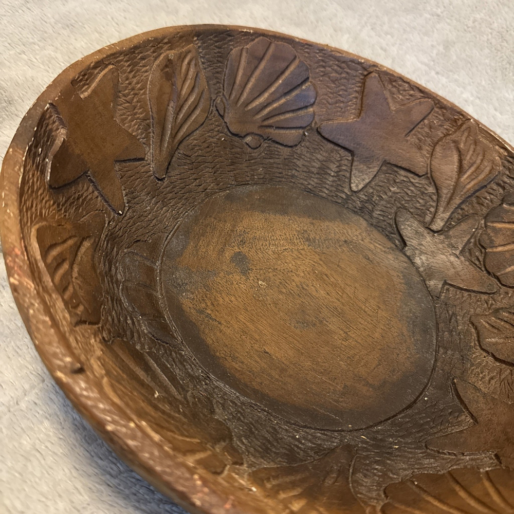 Pottery Barn Wooden Bowl Coastal Luxury Beach Style Natural Boho - Picture 7 of 7